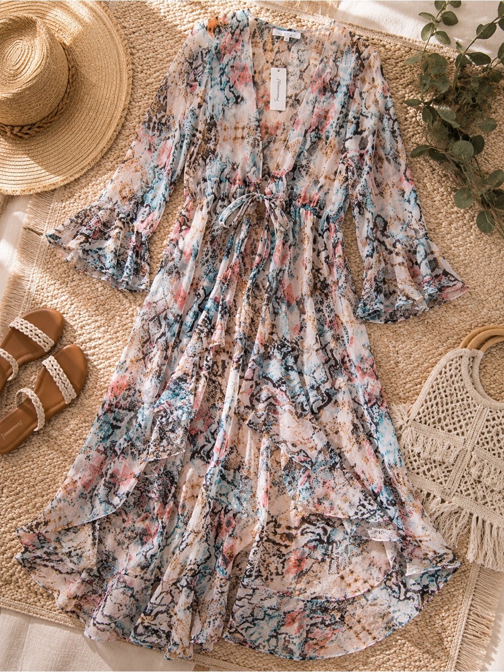 Francesca’s Sheer Boho Maxi Kimono Swim Cover Up NWT Large - Picture 2 of 8